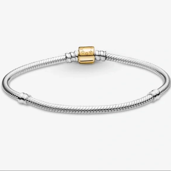 Authentic Pandora Moments Two-tone Barrel Clasp Snake Chain Bracelet - FIRM - Picture 13 of 15